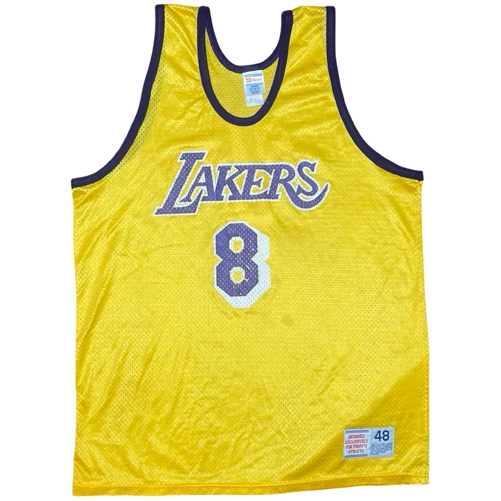 Vintage 90s Kobe Bryant Lakers #8 Jersey Hanes Size 48 XL NBA Basketball Yellow